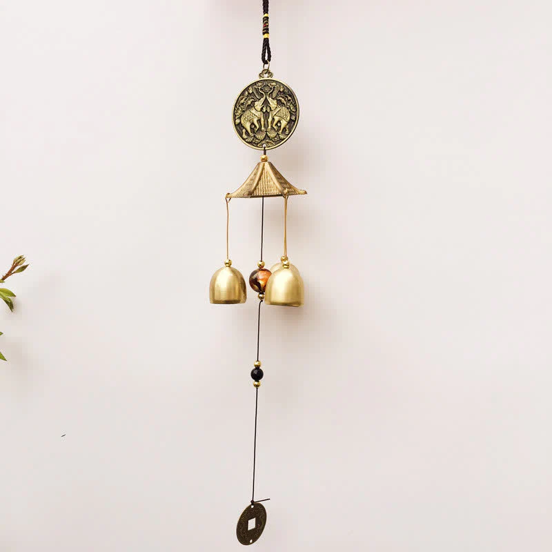 Buddha Stones Blessing Letter Elephant Bagua Auspicious Coin Wall Hanging Chime Bell Handmade Home Decoration