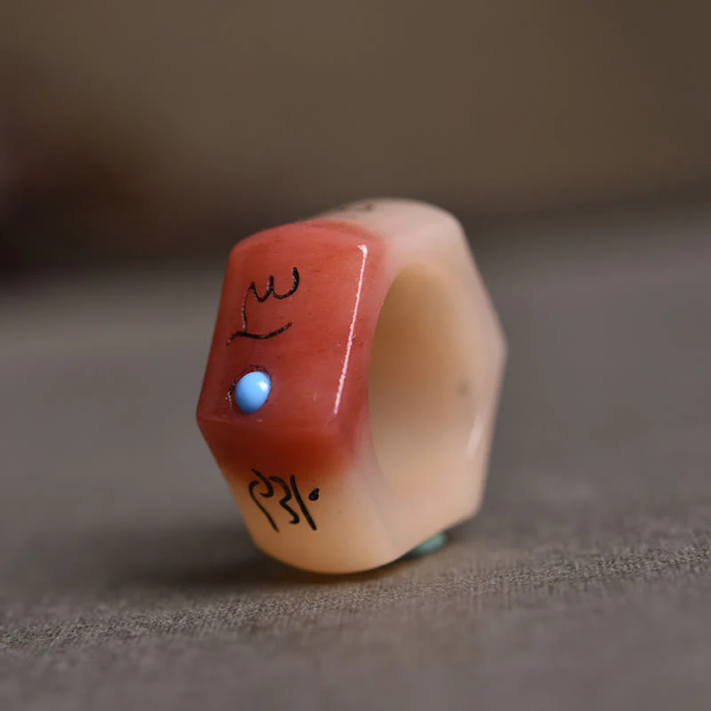 Buddha Stones Camel Bone Om Mani Padme Hum Carving Protection Ring