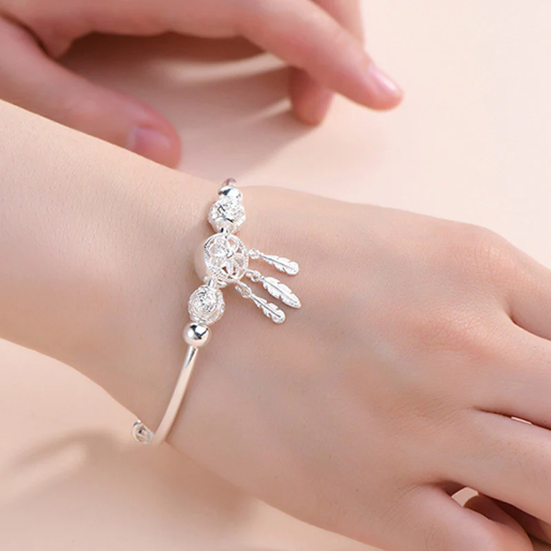 Buddha Stones Tibetan White Copper Blessing Dream Catcher Charm Bracelet