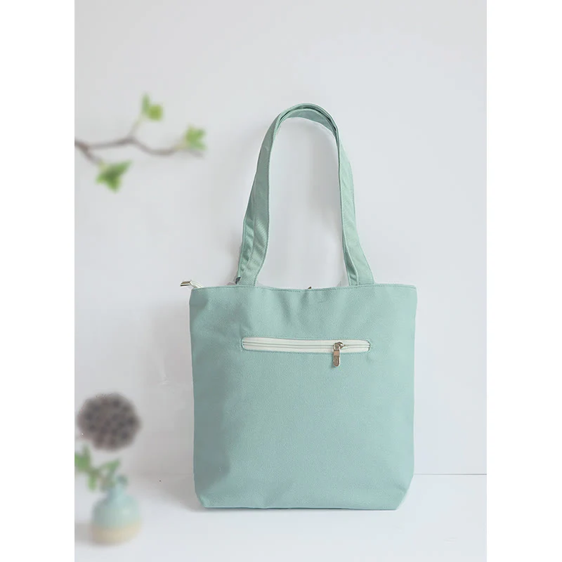 Buddha Stones Pear Flower Plum Peach Blossom Bamboo Embroidery Canvas Large Capacity Shoulder Bag Tote Bag