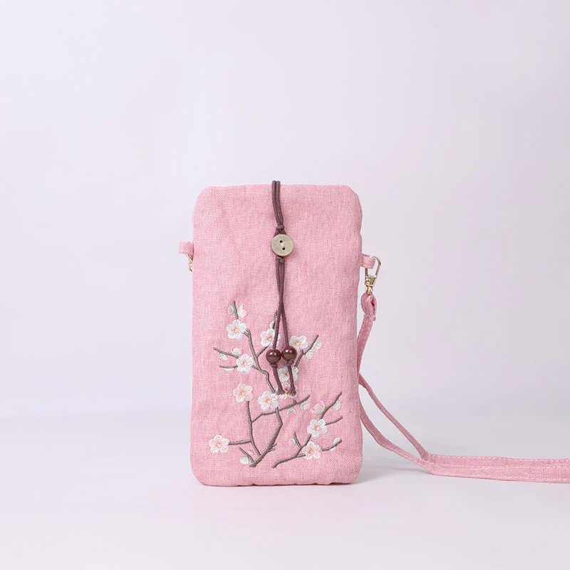 Buddha Stones Small Embroidered Flowers Crossbody Bag Shoulder Bag Cellphone Bag 11*20cm