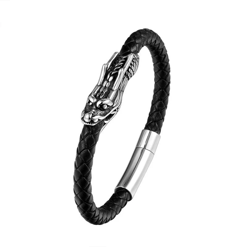 Dragon Leather Titanium Steel Luck Braided Bracelet Bangle (Extra 30% Off | USE CODE: FS30)