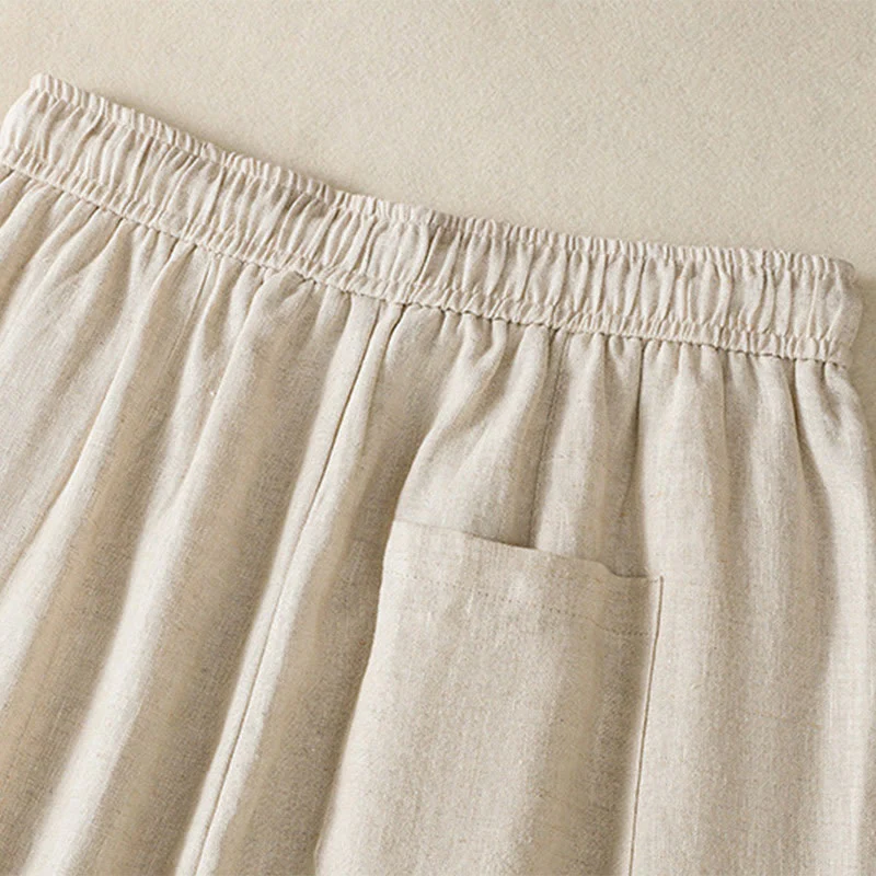 Buddha Stones Casual Embroided Bead Drawstring Women's Wide Leg Cotton Pants With Pockets