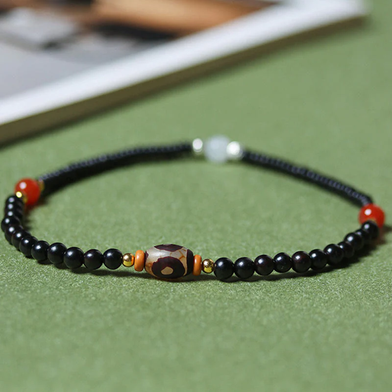 Buddha Stones Ebony Sandalwood Green Sandalwood Dzi Bead Balance Calm Double Wrap Bracelet