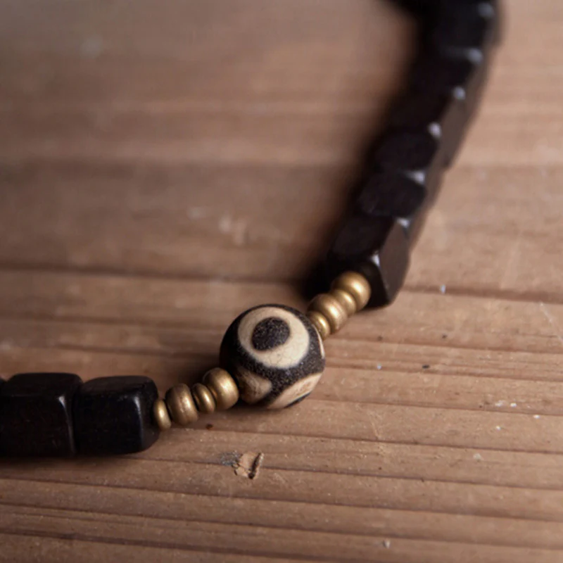 Buddha Stones Ebony Wood Dzi Bead Copper Peace Couple Bracelet
