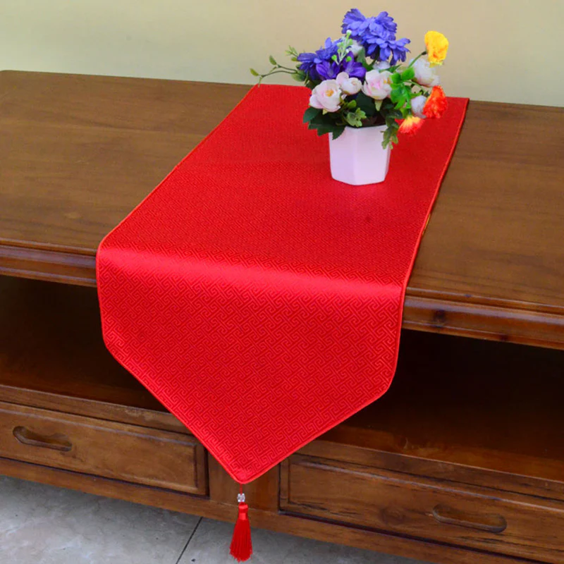 Buddha Stones Prayer Altar Flower Vajra Dragon Pattern Tibetan Auspicious Symbols Tassels Jacquard Table Runner