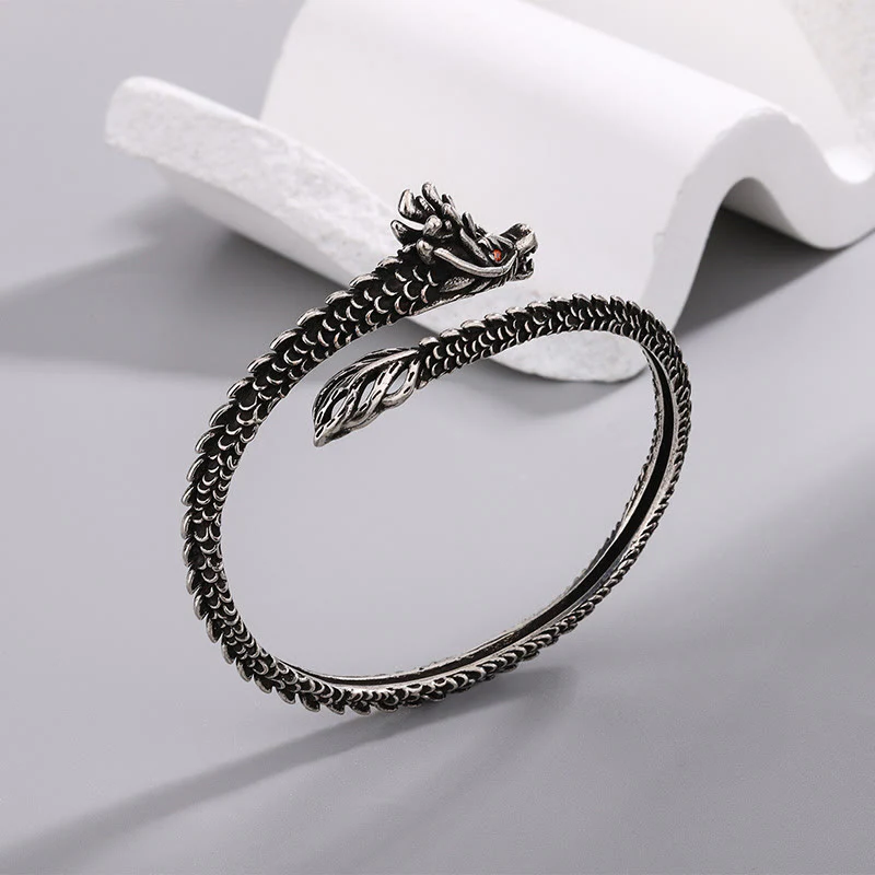 Buddha Stones Dragon Scales Pattern Luck Protection Bracelet Bangle