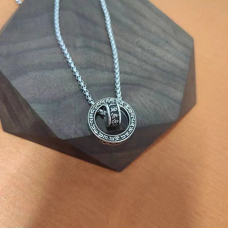 Buddha Stones Tibetan Om Mani Padme Hum Carved Peace Purity Chain Necklace Pendant