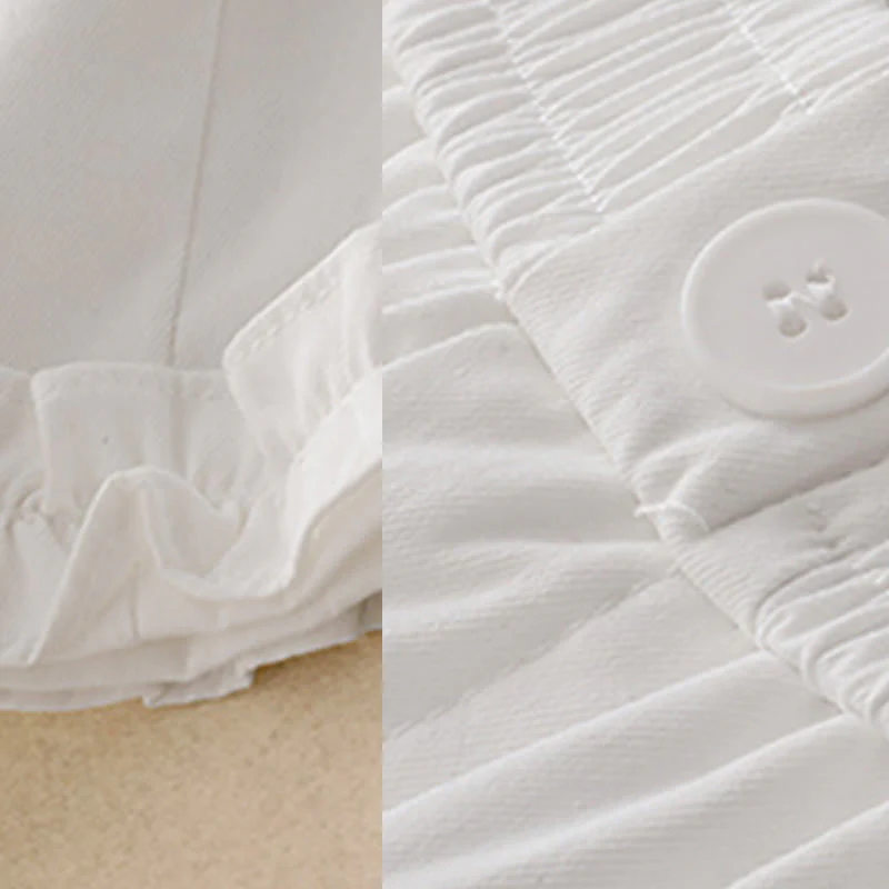 Buddha Stones Summer Button Ruffled Ankle-Length Women's Pants With Pockets