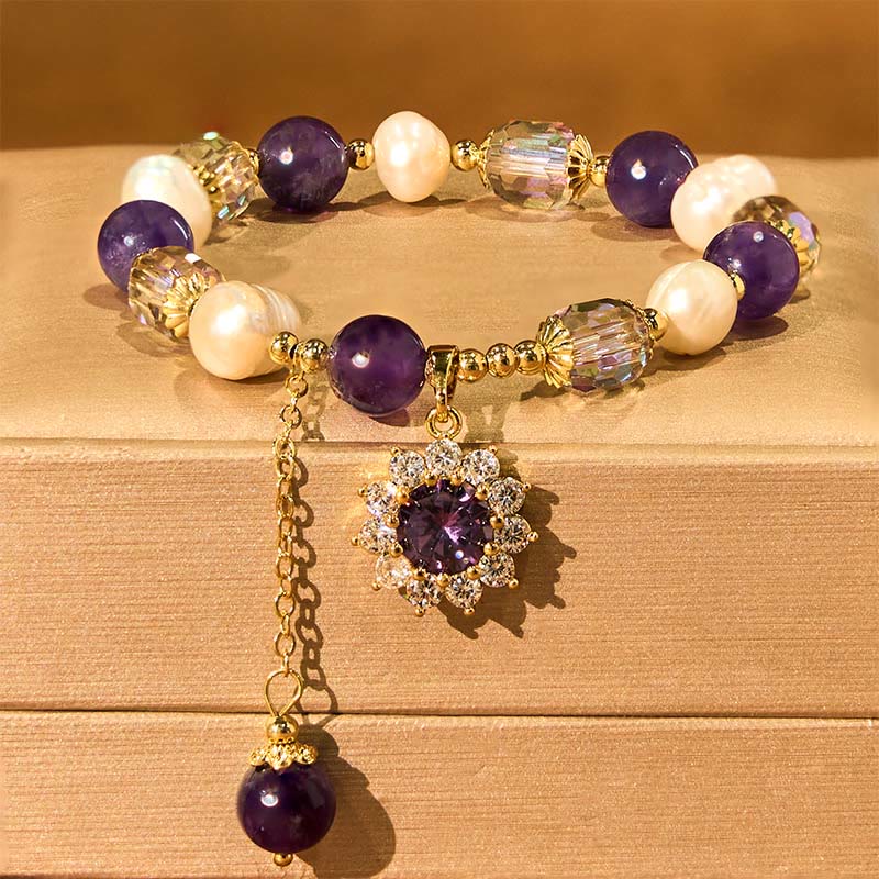 Buddha Stones Natural Amethyst Pearl Sunflower Communication Bracelet