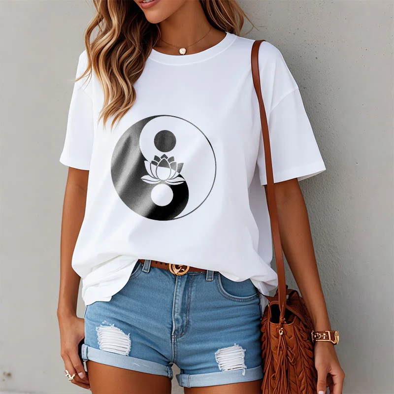 Buddha Stones Yin Yang Lotus Flower Tee T-shirt