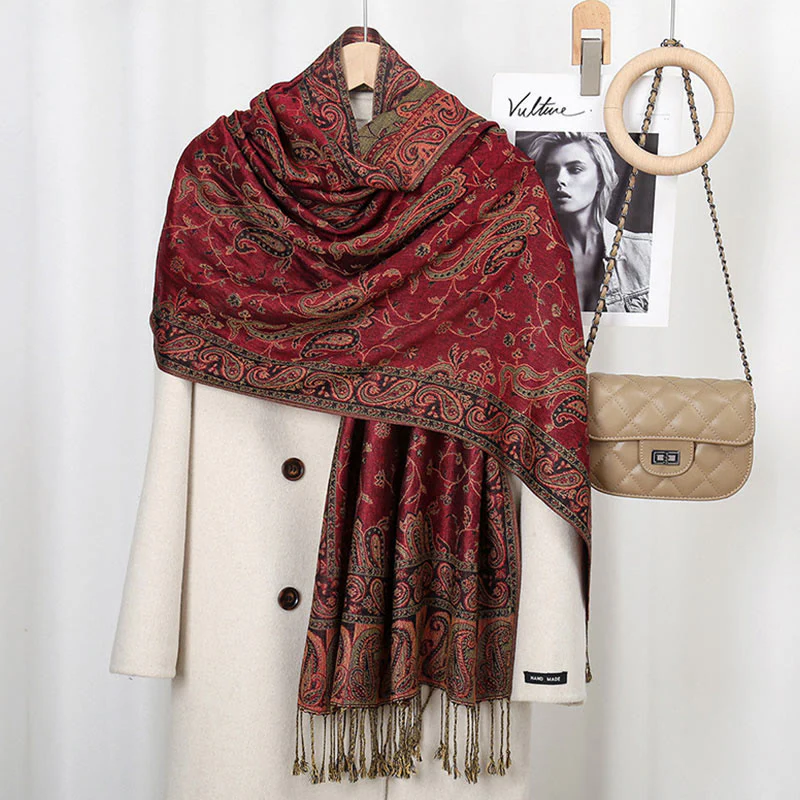 Buddha Stones Tibetan Cashew Flower Vine Print Tassels Shawl Fall Winter Soft Scarf Wrap