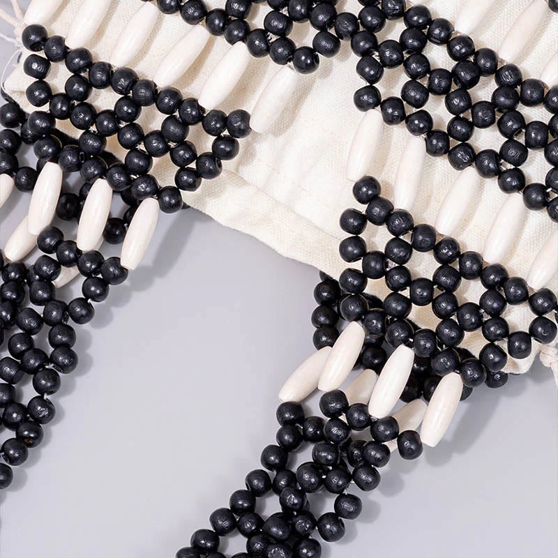 Buddha Stones Hand-woven Round Wooden Beads Handbag