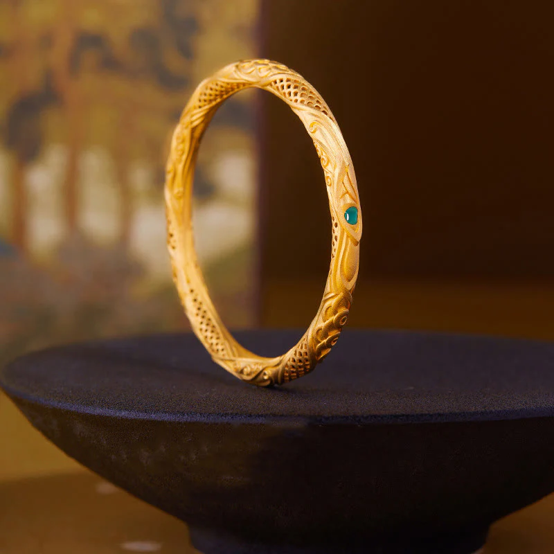 Buddha Stones 999 Sterling Silver Golden Flower Hollow Design Blessing Bracelet Bangle