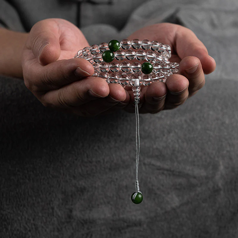 Buddha Stones 108 Beads White Crystal Jade Meditation Bracelet Mala