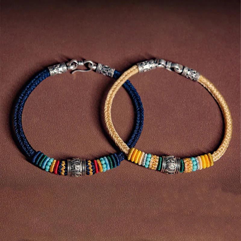 Buddha Stones Handmade 925 Sterling Silver Tibetan Om Mani Padme Hum Purity Braided Bracelet