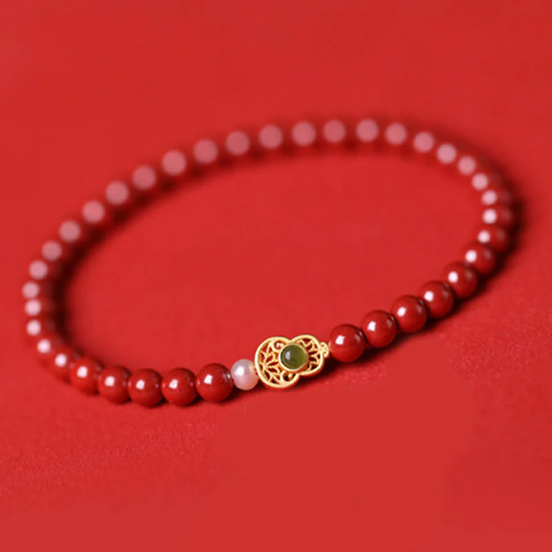 Buddha Stones Gourd Pearl Cinnabar Blessing Beads Bracelet