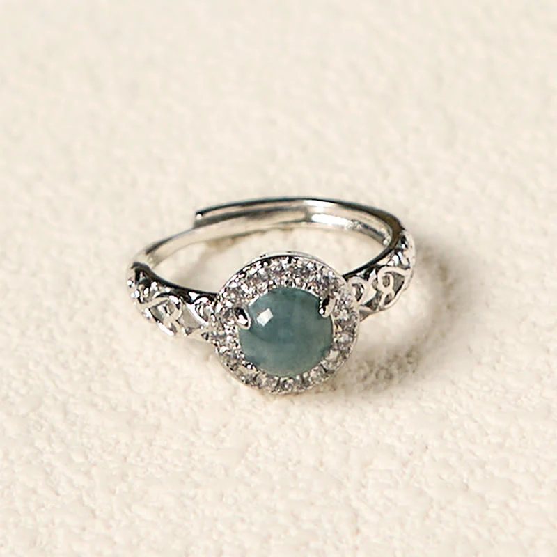 Buddha Stones Natural Hetian Jade Egg Ruyi Stick Pattern Luck Ring