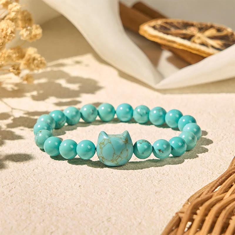 Buddha Stones Natural Cat Turquoise Strength Beads Bracelet