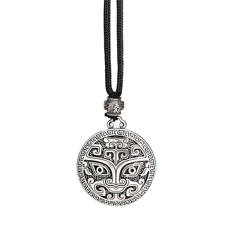 Buddha Stones Taotie Om Mani Padme Hum Copper Plated Silver Wealth Necklace Pendant