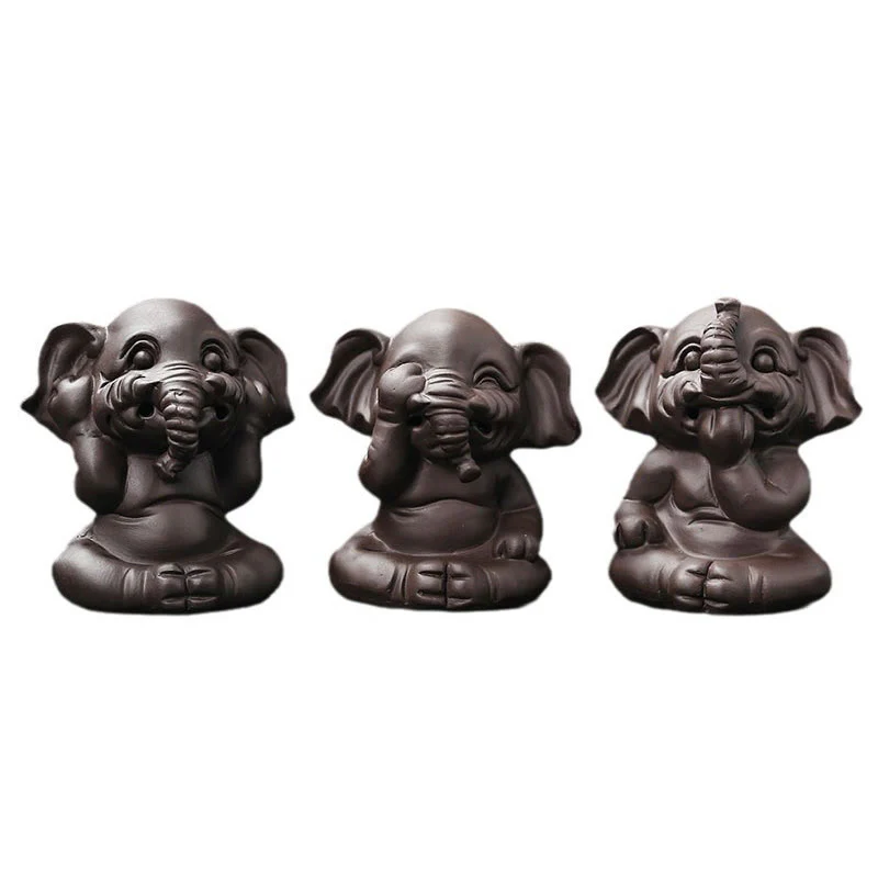 Buddha Stones Cute Elephant Purple Clay Backflow Smoke Fountain Peace Healing Incense Burner Decoration