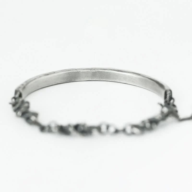 Buddha Stones Sterling Silver Hammer Pattern Thorns Protection Half Bracelet