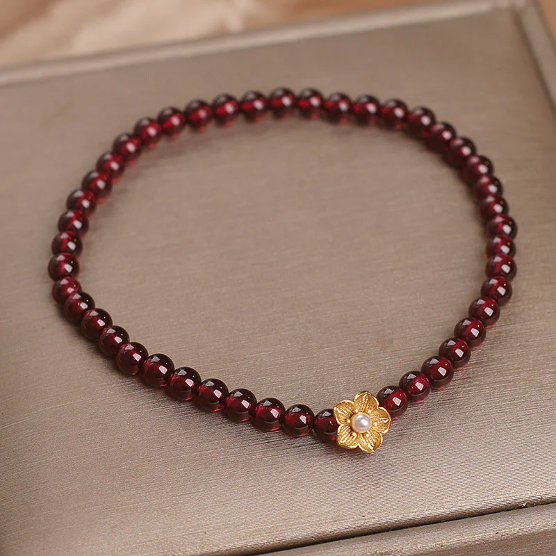 Buddha Stones Natural 4mm Garnet Beads Flower Passion Bracelet