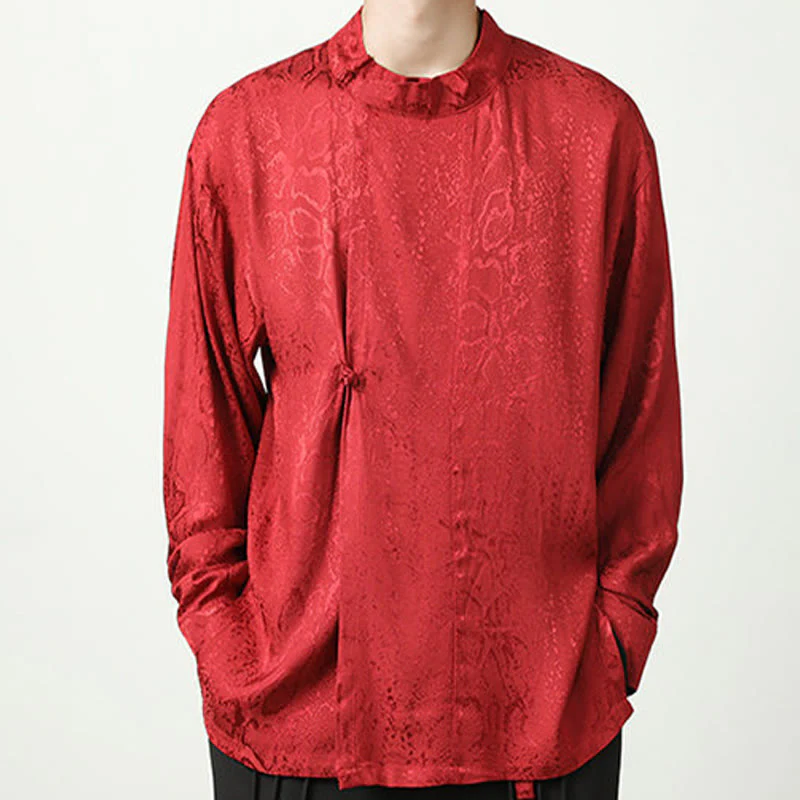 Buddha Stones Fall Jacquard Long Sleeve Frog-Button Shirt Men Clothing