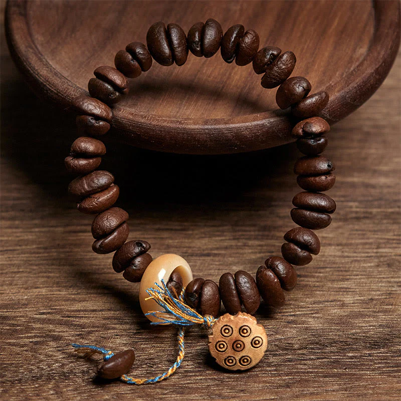 Buddha Stones Natural Lotus Seedpod Coffee Beans Wenge Wood Bodhi Seed Bracelet