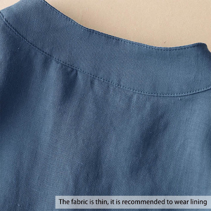 Buddha Stones Casual Women's V-neck Three Quarter Sleeve Design Plain Cotton Linen Shirt