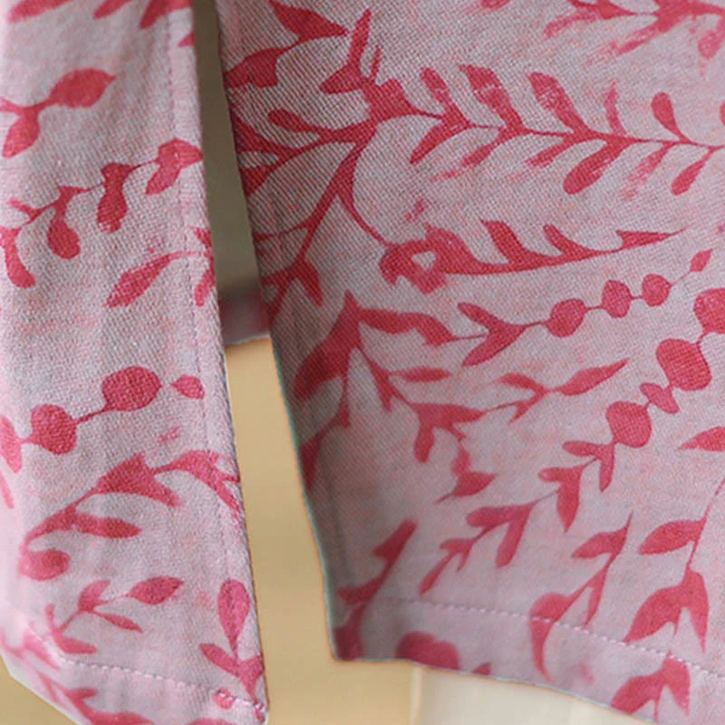 Buddha Stones Frog-button Vine Leaves Women's Cotton Linen Coat With Pockets