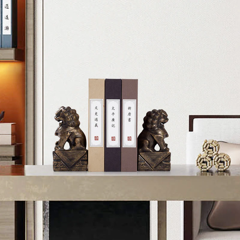 Buddha Stones 2Pcs Lion Statue Courage Strength Resin Home Office Decoration