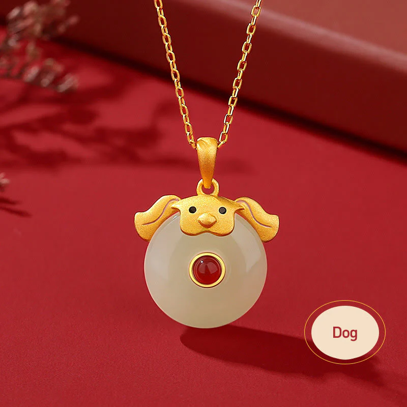 Buddha Stones 925 Sterling Silver Hetian Jade Chinese Zodiac Year of the Dragon Red Agate Luck Protection Necklace Pendant (Extra 30% Off | USE CODE: FS30)