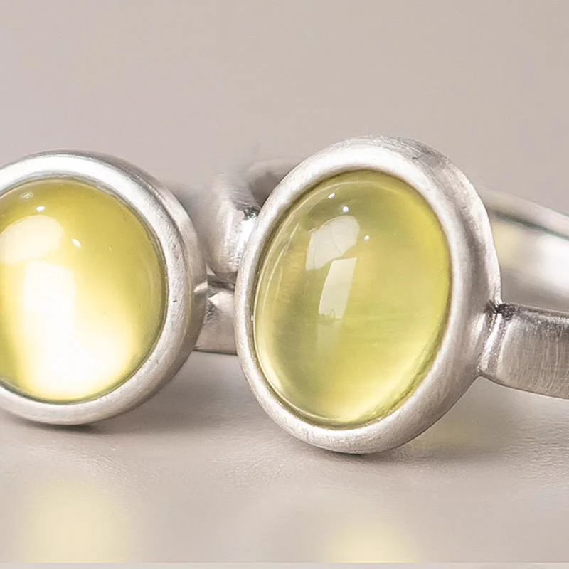 Buddha Stones Natural 925 Sterling Silver Prehnite Citrine Adjustable Happiness Ring