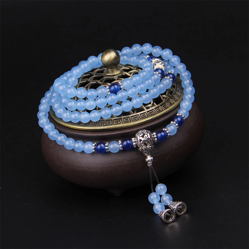 Buddha Stones 108 Beads Blue Crystal Healing Bracelet Mala