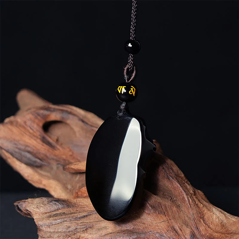 Buddha Stones Natural Black Obsidian Amphioxus Strength Necklace Pendant