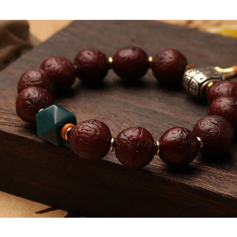 Buddha Stones Tibetan Bodhi Seed Agate Bead Luck Wealth Tassel Charm Wrist Mala