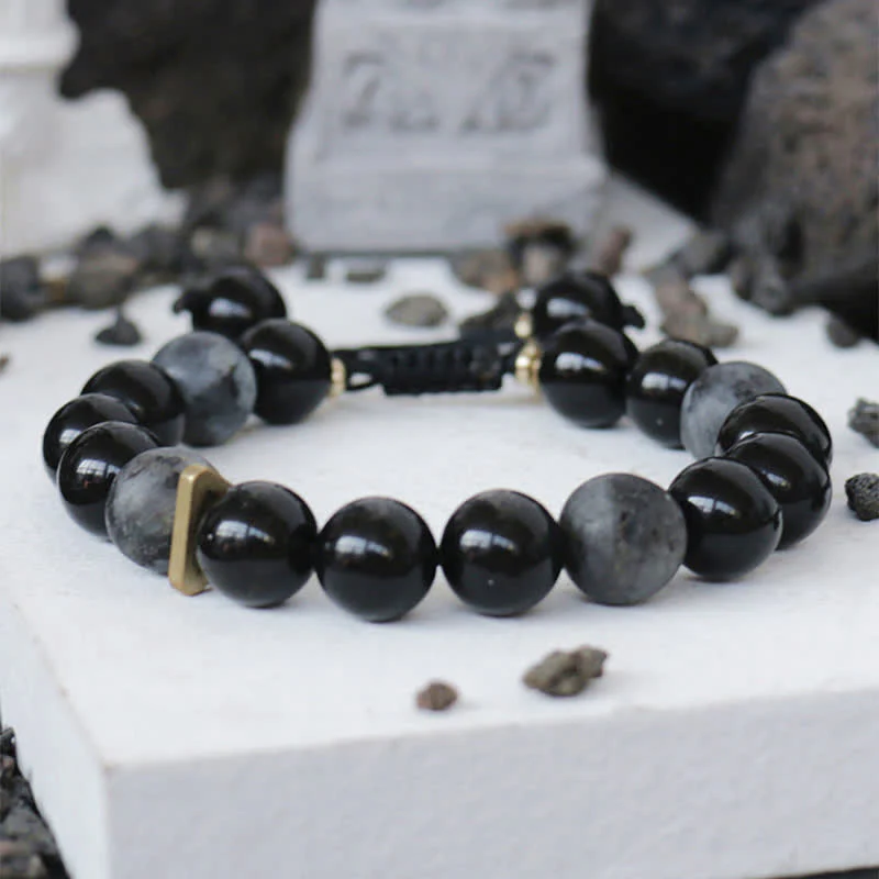 Buddha Stones Black Obsidian Black Glitter Stone Purification Bracelet