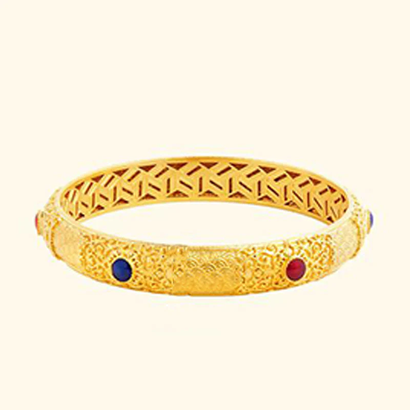 Buddha Stones 925 Sterling Silver Golden Auspicious Clouds Hollow Design Protection Bracelet Bangle 2.20 IN (56 MM)