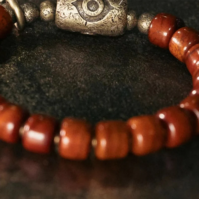 Buddha Stones Bone Beads Dzi Shape Copper Cone Pendant Strength Bracelet