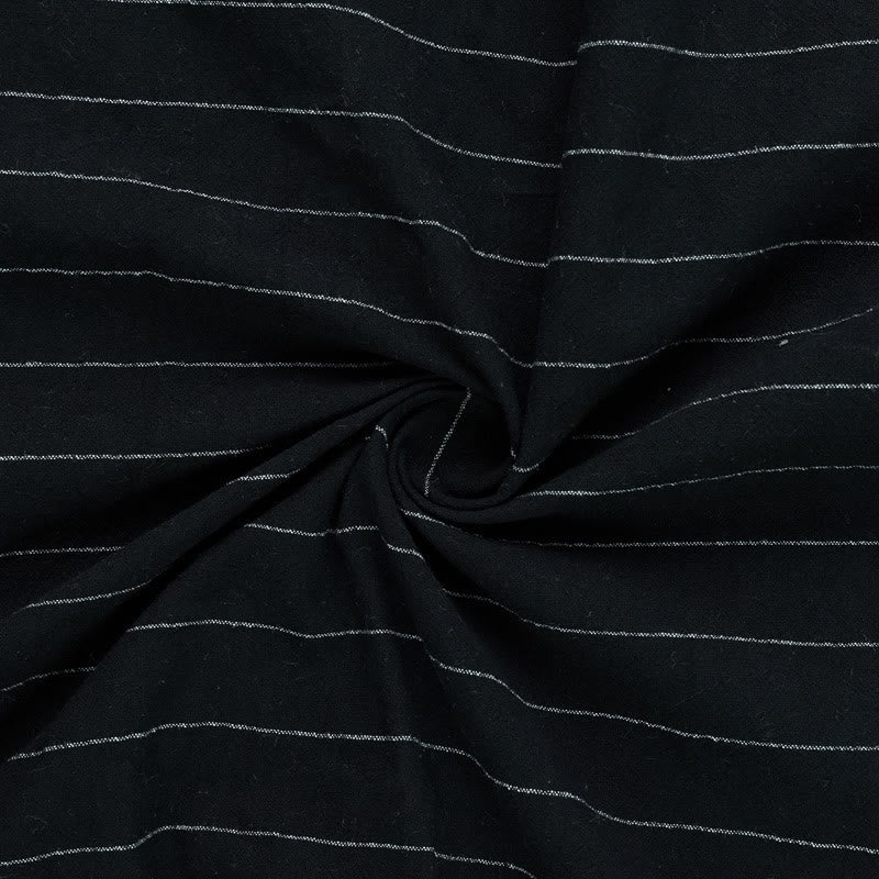 Buddha Stones Solid Long Sleeve Hooded Stripes Drawstring Buttons Linen Men's Shirt