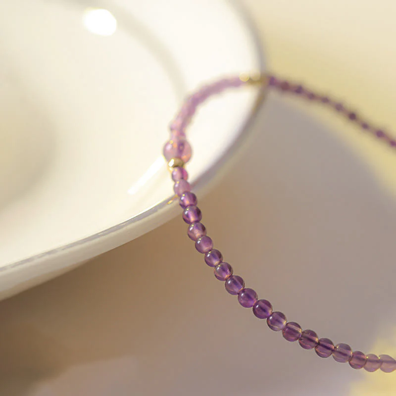 Buddha Stones 2mm Ultra-Thin Beads Natural Amethyst 14k Gold Plated Copper Inner Peace Meditation Bracelet