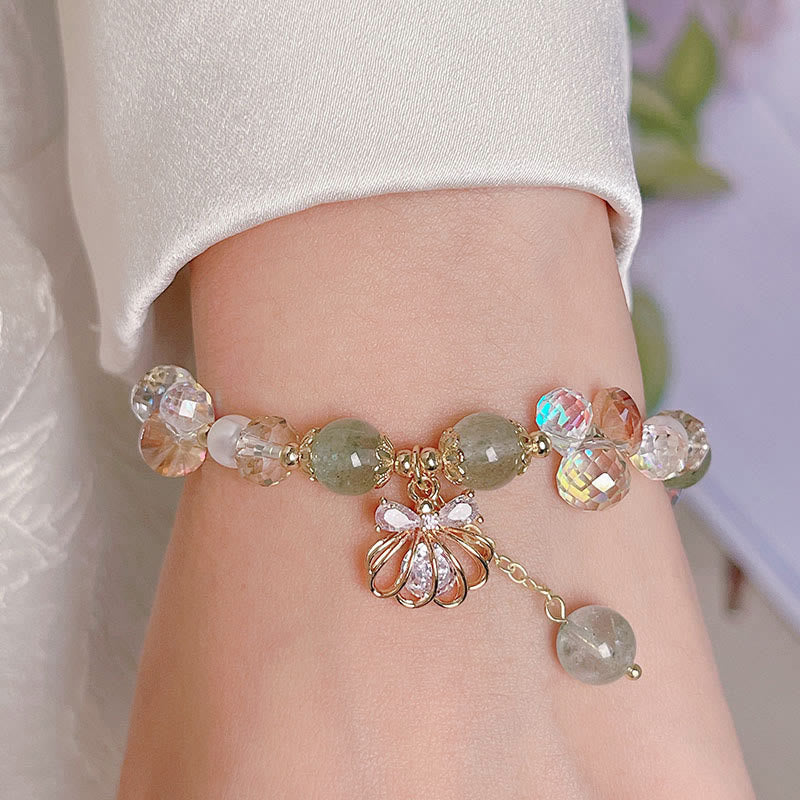 Buddha Stones Natural Strawberry Quartz Pearl Shell Positive Bracelet