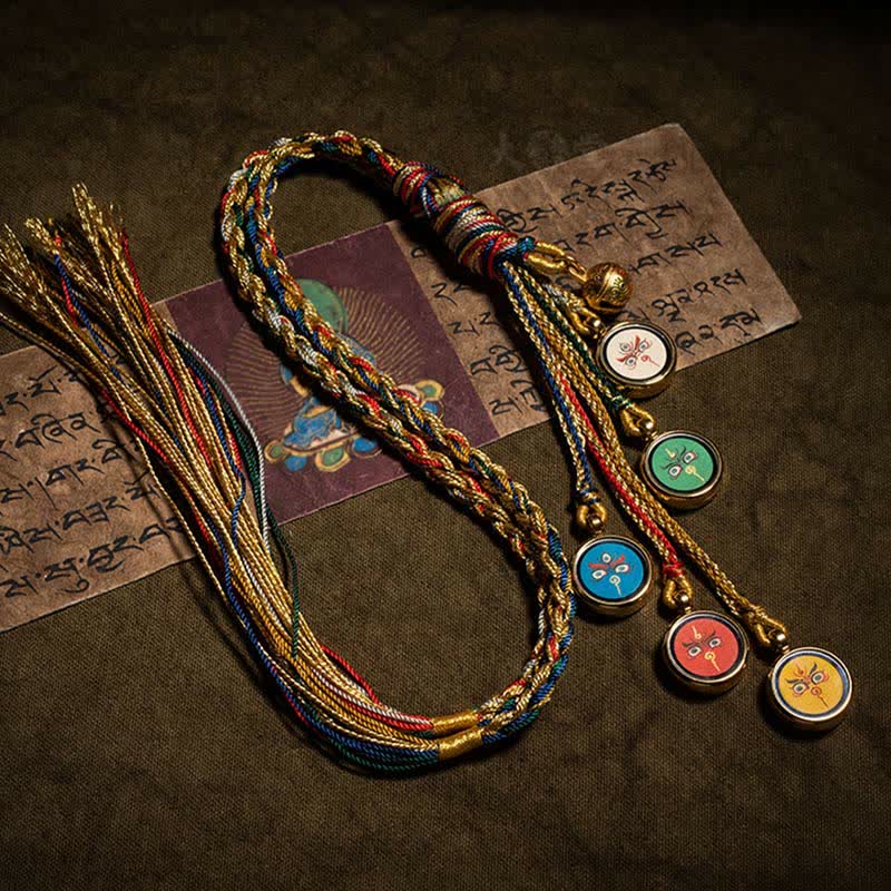 Buddha Stones Tibet Handmade Five God Of Wealth Thangka Protection Wall Car Hanging Decoration