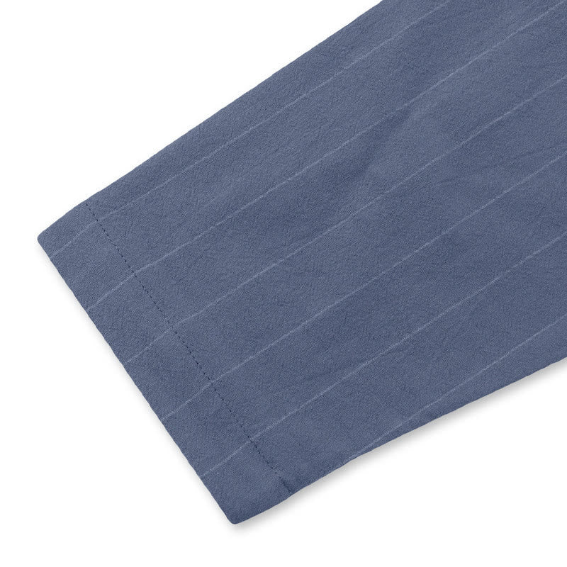 Buddha Stones Solid Long Sleeve Hooded Stripes Drawstring Buttons Linen Men's Shirt