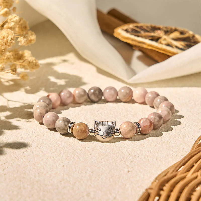 Buddha Stones 8mm Cat Design Zebra Jasper Protection Bracelet