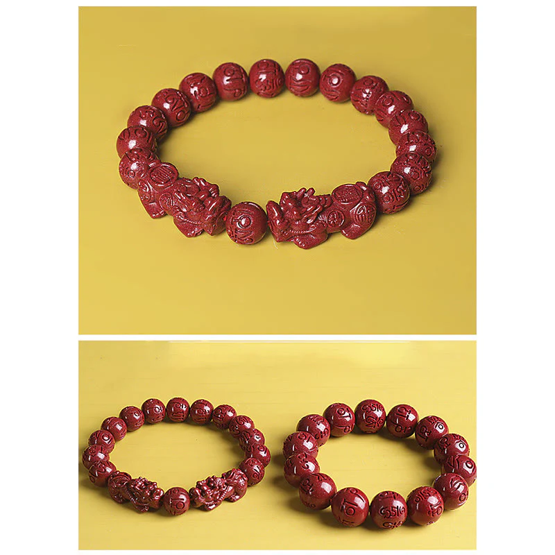 Buddha Stones Natural Double PiXiu Cinnabar Om Mani Padme Hum Wealth Luck Bead Bracelet