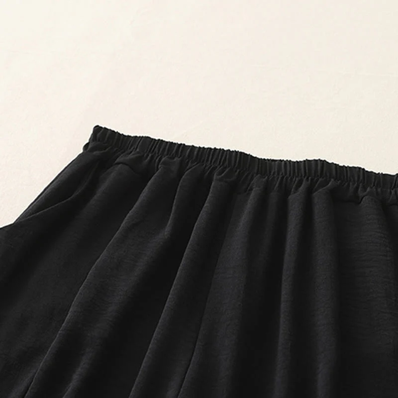 Buddha Stones Commute Casual Plain Frog-Button Design Women's Harem Cotton Linen 7-8 Length Pants With Pockets