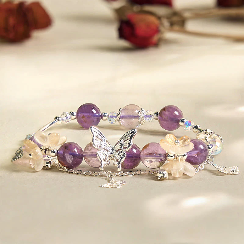 Buddha Stones Natural Purple Phantom Butterfly Flowers Wisdom Bracelet