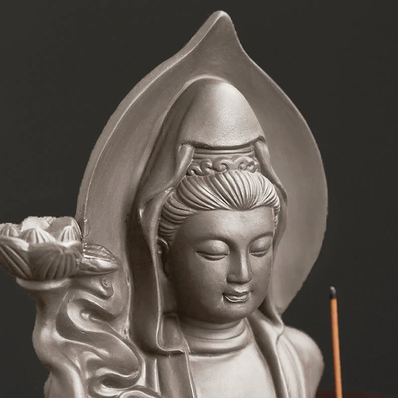 Buddha Stones Tibetan Avalokitesvara Buddha Lotus Healing Backflow Smoke Fountain Incense Burner